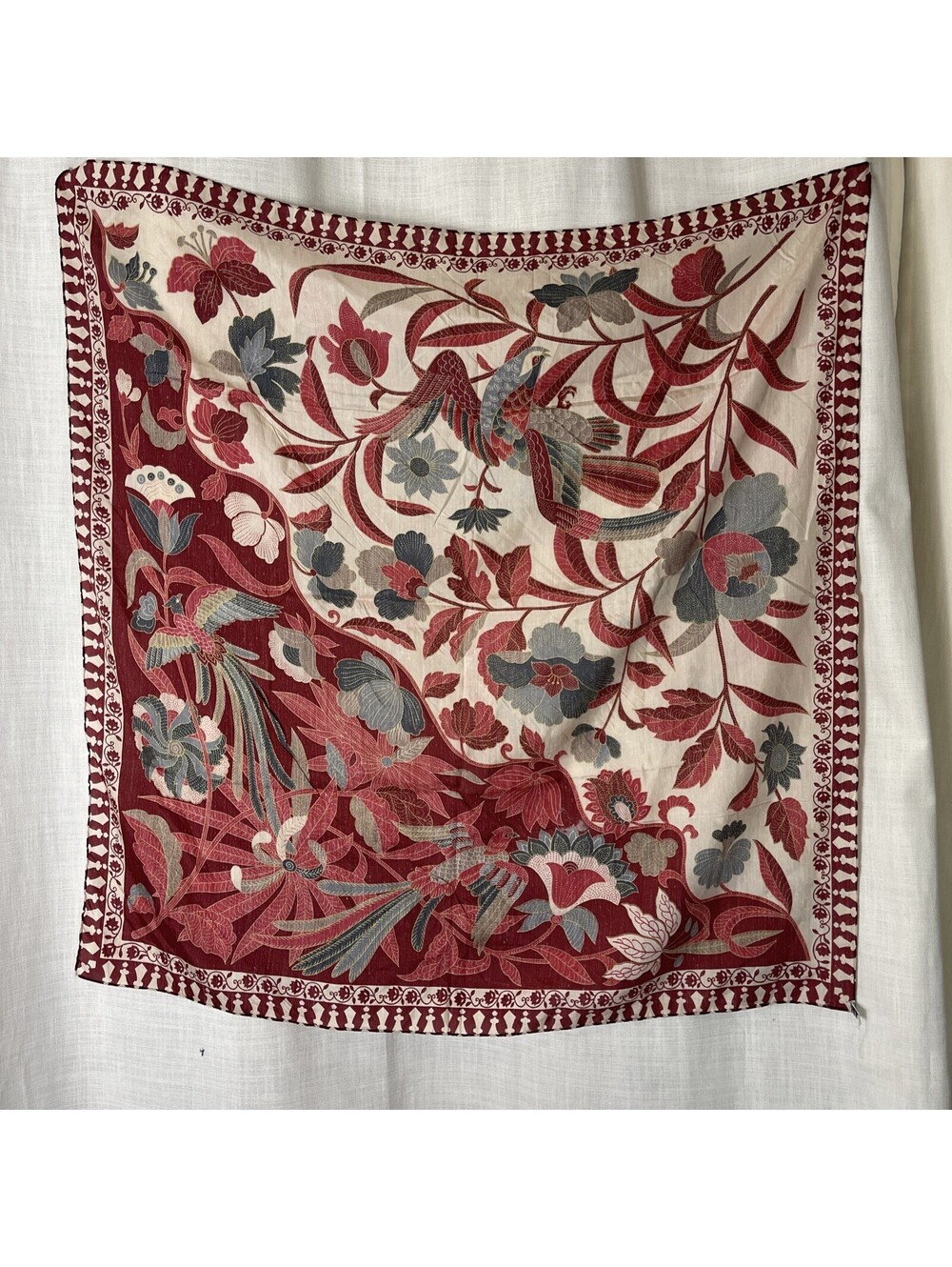Vintage Japanese Kanebo Silk Scarf Birds Florals 30x30